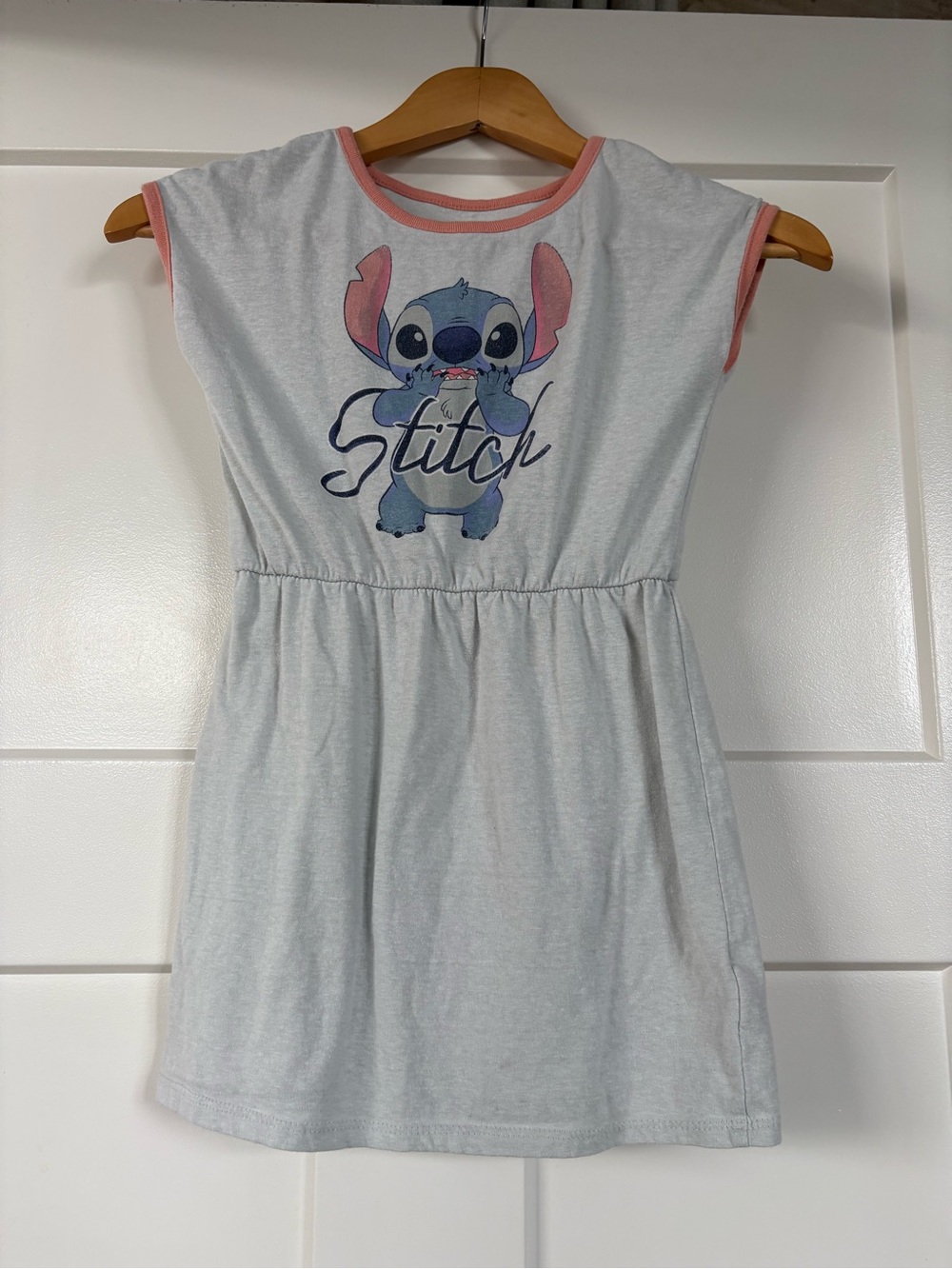 Disney Stitch Girls dress - White with Pink Trim and Purple Logo Size 6-6X